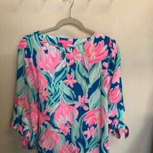Lilly Pulitzer Langston Blouse Top Size S Pink Blue Dream a Little Dream